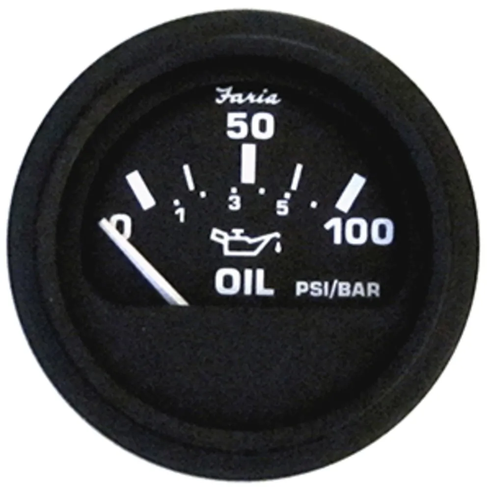 Faria Beede Instruments 12845 — Faria Euro Black 2" Oil Pressure Gauge (100 PSI)