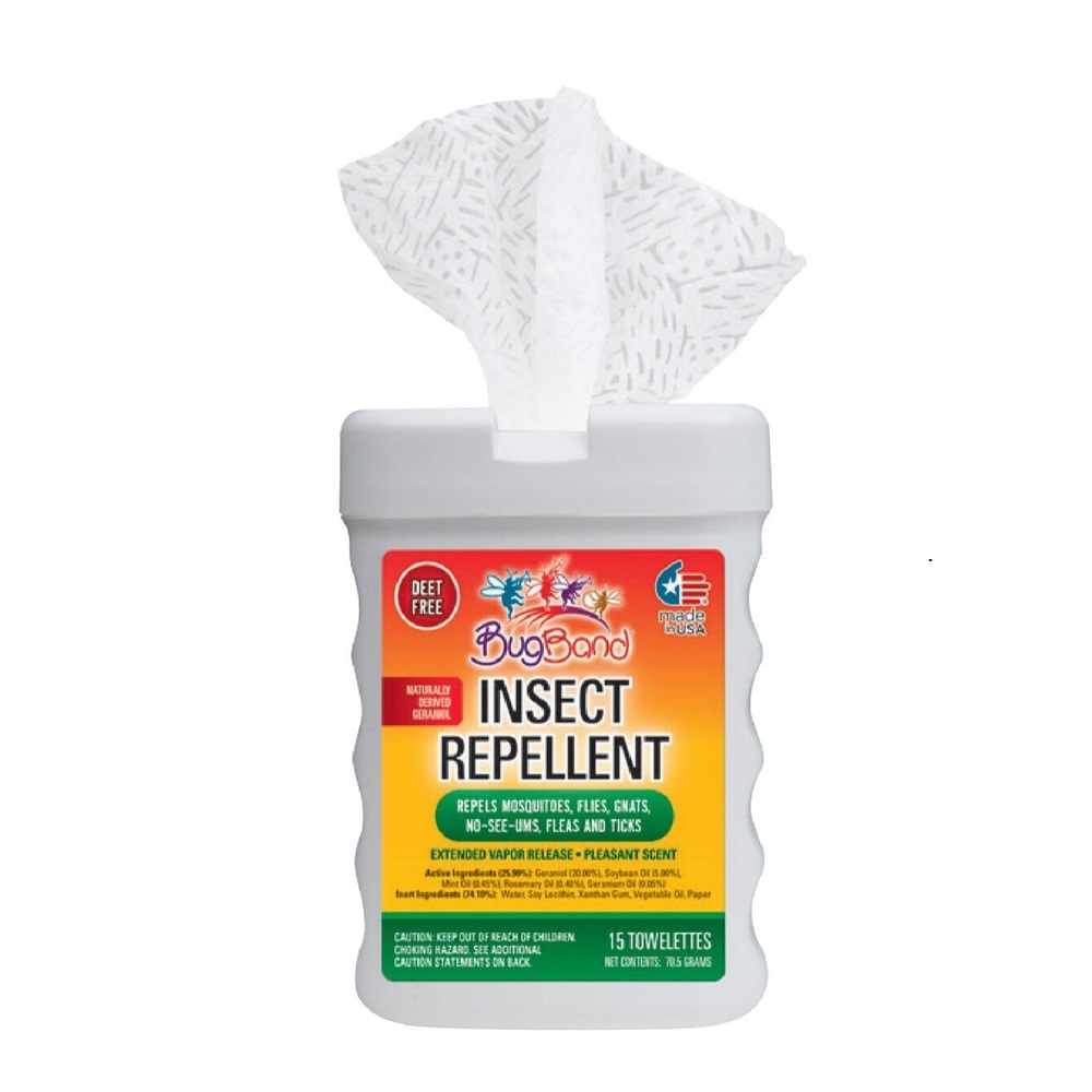 BugBand 88918 - BugBand Insect Repellent Towelette 15-Count Tub (Case of 12)