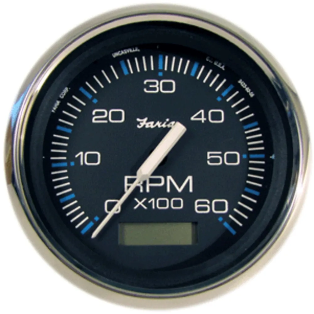 Faria Beede Instruments 33732 — Faria Chesapeake Black 4" Tachometer w/Hourmeter - 6000 RPM (Gas) (Inboard)