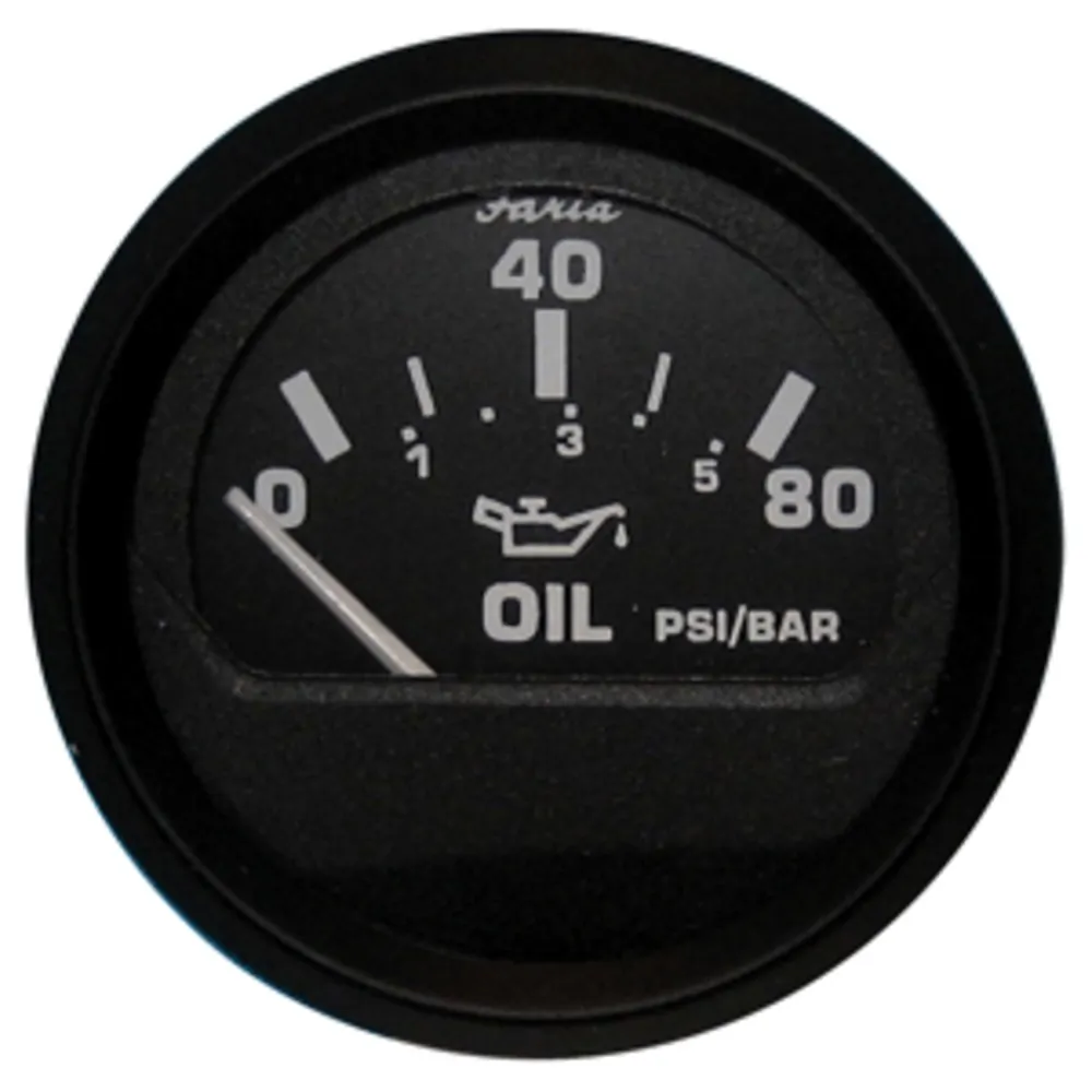 Faria Beede Instruments 12803 — Faria Euro Black 2" Oil Pressure Gauge (80 PSI)