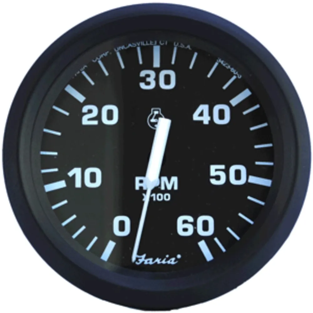 Faria Beede Instruments 32804 — Faria Euro Black 4" Tachometer - 6,000 RPM (Gas - Inboard & I/O)