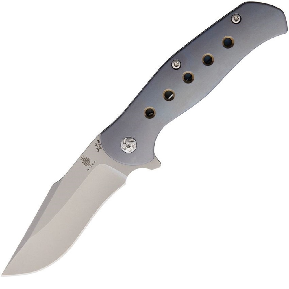Kizer Cutlery KI4495 - Kizer Lancer 2 3.375 Flipper - Blue Ti - Beadblast Plain