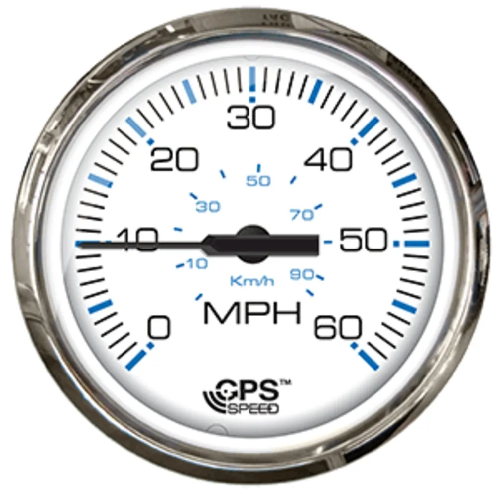 Faria Beede Instruments 33839 — Faria Chesapeake White SS 4" Studded Speedometer - 60MPH (GPS)