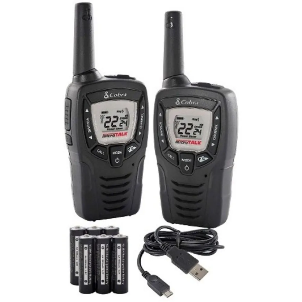 COBRA ELECTRONICS ACXT345 — Cobra ACXT345 23-Mile 2-Way Walkie Talkie with Radio - 2 Pack - Black