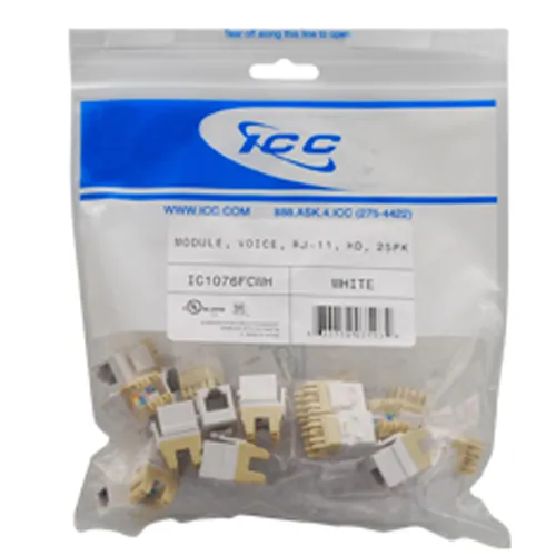 Cablesys ICC-IC1076FCWH — ICC ICC-IC1076FCWH Module, Voice, Rj-11, Hd, 25pk, Wh