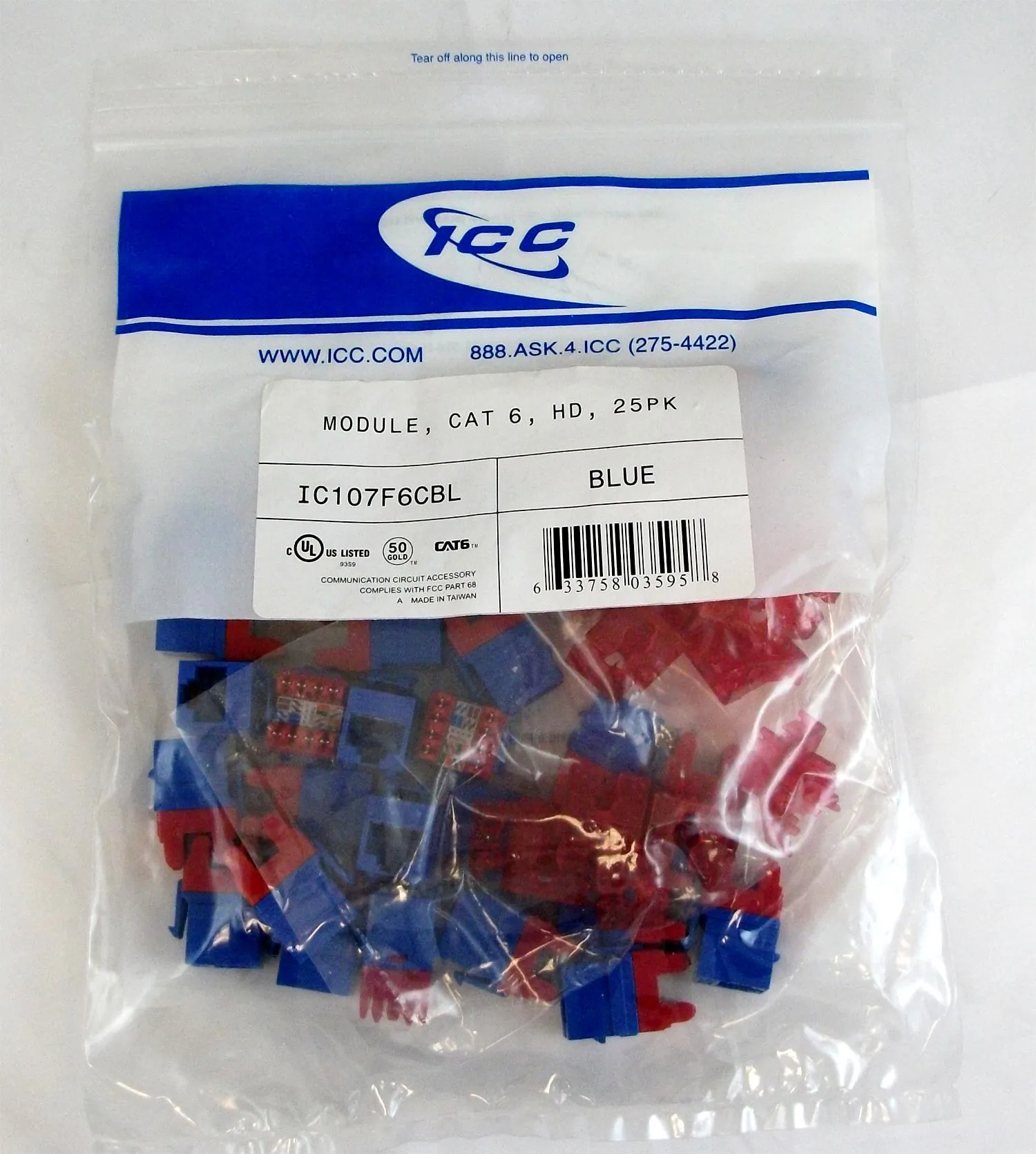 Cablesys ICC-IC107F6CBL — ICC ICC-IC107F6CBL Module, Cat 6, Hd, 25pk, Blue