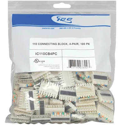 Cablesys ICC-IC110CB4PC — ICC ICC-IC110CB4PC 110 Connecting Block, 4-pair, 100 Pk