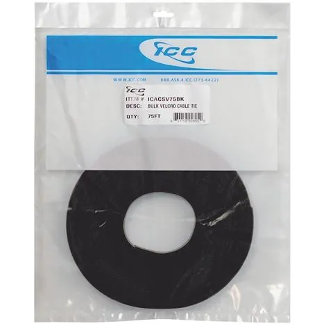 Cablesys ICC-ICACSV75BK — ICC ICC-ICACSV75BK Velcro Tie Bulk 75ft - Black