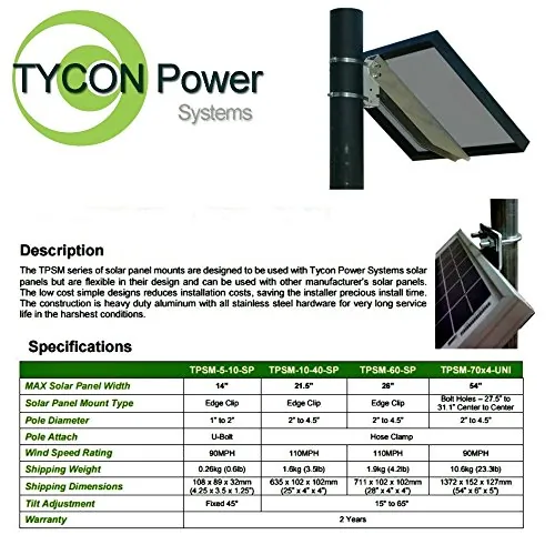 TYCON SYSTEMS TPSM-30-80-SP - Heavy-Duty Mounting Kit for 30W to 80W Solar Panels