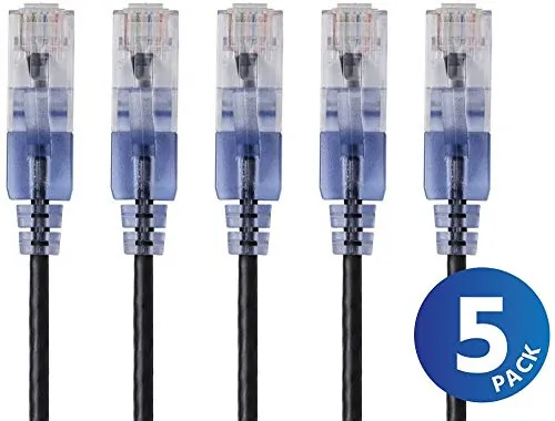 Monoprice 15137 — SLIM CAT6A CABLE - 5-PACK - 7FT BLACK