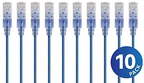 Monoprice 15150 — SLIM CAT6A CABLE - 10PK 1FT BLUE
