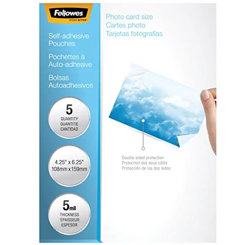 FELLOWES 5220401 — POUCH PHOTO SELF ADHESIVE 5MIL 5PK,DDS MUST BE ORDERED IN MULTIPLES OF CASE QTY=