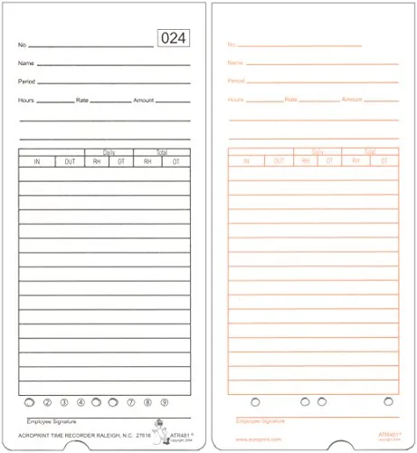 ACROPRINT ACPATR481 — CARD,F/ATR480 TIMECLK,WH