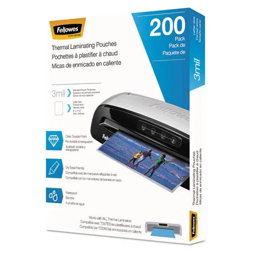 FELLOWES 5743401 — THERMAL LAMINATING POUCHES - LETTER, 3 MIL, 200 PACK