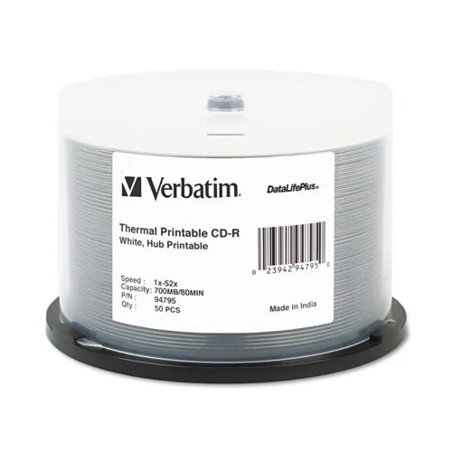 VERBATIM 94795 — 50PK CD-R 80MIN 700MB 52X WH THERMAL HUB