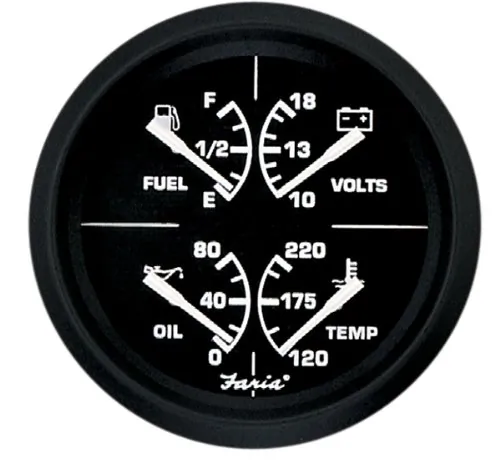 Faria Beede Instruments 32851 — Faria Euro Black 4" Multifunction Gauge - Volt/Fuel/Oil/Water Temperature