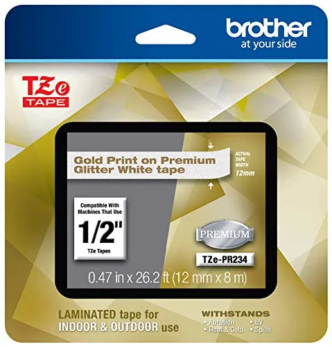 Brother TZePR234 — Glittery Gold Label Tape - 12mm x 8m for P-Touch Machines