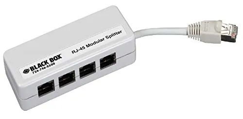 BLACK BOX CORPORATION FM835-R2 — RJ45 MODULAR SPLITTER - B-PIN, SHIELDED, (1) RJ45 TO (4) RJ45, WITH 2.5-IN. (6.3