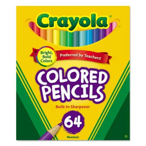 CRAYOLA CYO 683364 — Crayola 64 Count Colored Pencils, Short - HB Lead - 3.3 mm Lead Diameter - Assorted Lead - Assorted Wood Barrel - 64 / Set