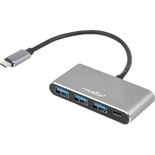 ROCSTOR Y10A200-A1 — PREMIUM SLIM 4-PORT HUB USB-C TO 3X USB-A 1X USB-C PORTABLE ADAPTER - 5GBPS - BU