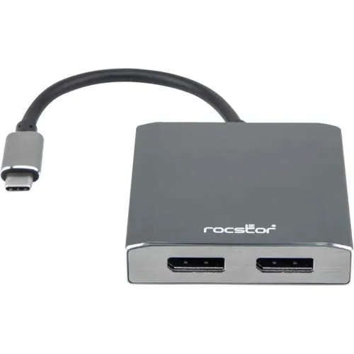 ROCSTOR Y10A201-A1 — PREMIUM USB-C TO DUAL DISPLAYPORTMULTI MONITOR ADAPTER 4K 60HZ USB TYPE-C - 2-PO