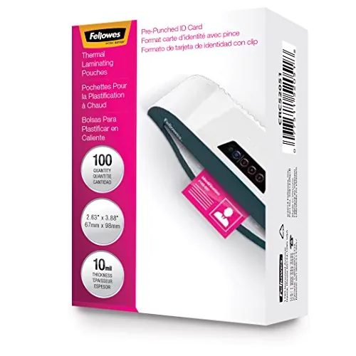 FELLOWES 52051 — GLOSSY POUCHES - ID TAG PUNCHED, 10 MIL