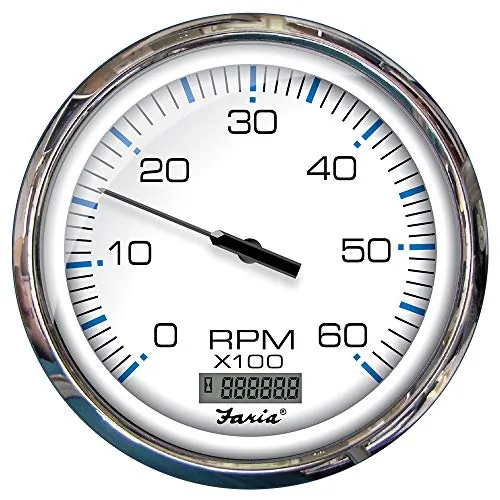 Faria Beede Instruments 33863 — Faria Chesapeake White SS 5" Tachometer w/Digital Hourmeter - 6000 RPM (Gas) (Inboard)