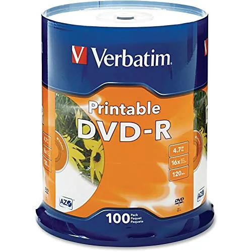 VERBATIM 95153 — VERBATIM DVD-R 4.7GB 16X WHITE INKJET PRINTABLE-100PK SPINDLE