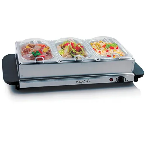 MegaChef MC-9003B — MegaChef Buffet Server & Food Warmer With 3 Removable Sectional Trays , Heated Warming Tray and Removable Tray Frame