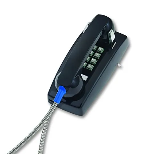 Cortelco ITT-2554-AHC-BK — Basic Wall Phone Armored Cord Metal Cradle Black
