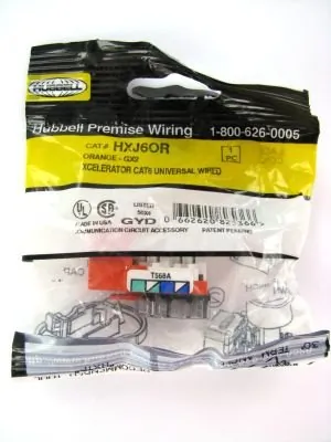 Hubbell HXJ6OR — JACK, HXJ,CAT6,8POS,UNI A/B,OR