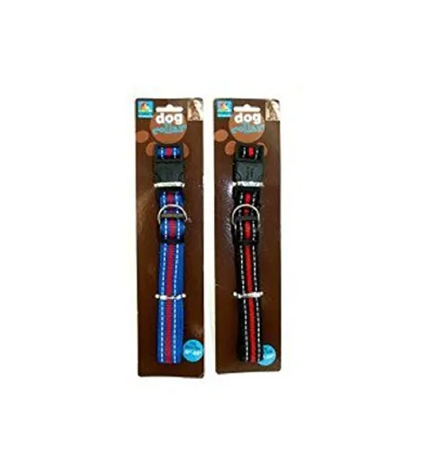dukes DI526 — Adjustable Striped Nylon Dog Collar for Medium Dogs