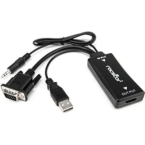 ROCSTOR Y10A218-B1 — PREMIUM VGA TO HDMI ADAPTER WITH USB AUDIO 3.5MM & POWER - PORTABLE - 1080P - HD