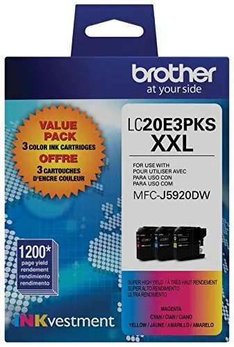 Brother LC20E3PKS — 3-Pack Official Ink Cartridges: Cyan, Magenta, Yellow