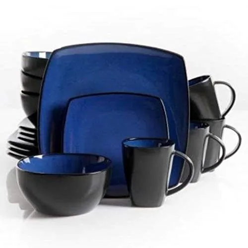 Gibson 68632.16 — Gibson Soho Lounge 16 Piece Square Stoneware Dinnerware Set in Blue and Black
