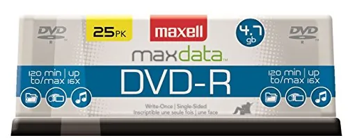 MAXELL 638010 — DVD-R 4.7GB 16X 25PK SPINDLE.