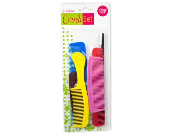 salon collections BE075 — Colorful Plastic Hair Comb Set - 6 Different Styles