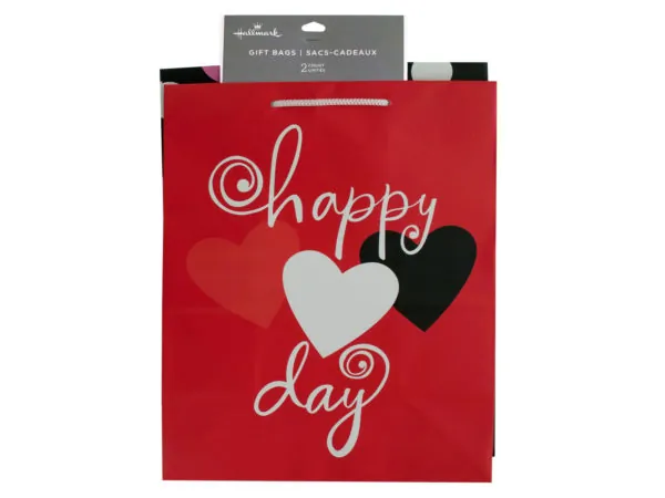 Bulk Buys BH551 — Valentine Gift Bag Set - Hearts & Dots (Medium, 2-Pack)