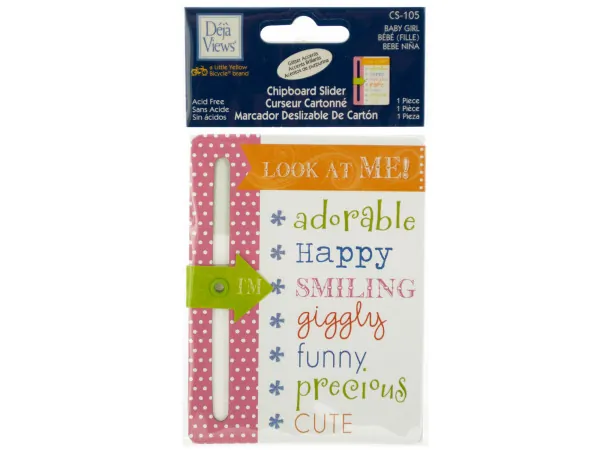 bulk buys CG390 - Baby Girl Chipboard Slider with Glitter Accents