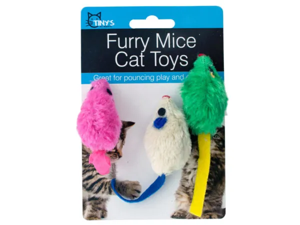 tiny's DI549 — Colorful Furry Mice Cat Toy Set - 3 Pieces