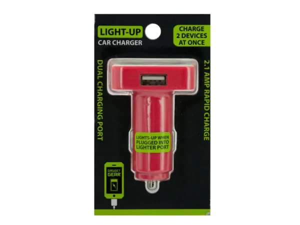 Bulk Buys EC057 — Fun Design Dual Port Light-Up Car Charger with 2.1A Output