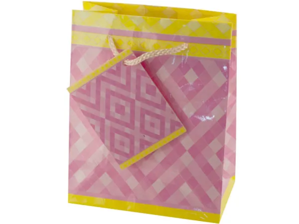 bulk buys GB019 - Charming Small Pink Diamonds Gift Bag with Tag