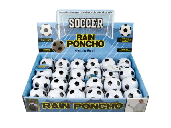 Bulk Buys GH606 — Soccer Ball Keychain Rain Poncho in Countertop Display