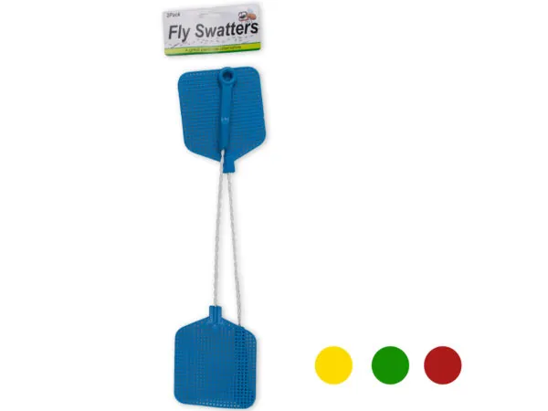 Bulk Buys GM057 — Assorted Color Fly Swatters with Wire Handles - 2 Pack