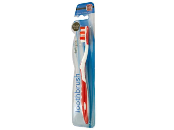 Bulk Buys GR141 — Ergonomic Soft Grip Toothbrush with Medium Bristles