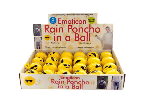 Bulk Buys GR175 — Compact Emoticon Rain Poncho Keychain Display