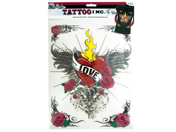 Bulk Buys GW271 — Iron-On Love with Wings Tattoo Transfer