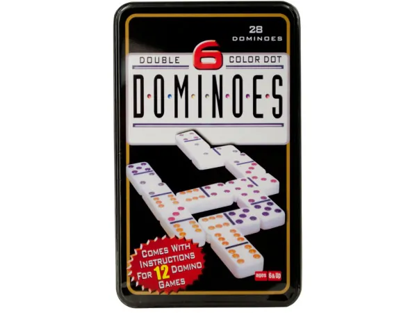 Bulk Buys GW313 — Colorful Double-Six Dot Dominoes in Metal Box