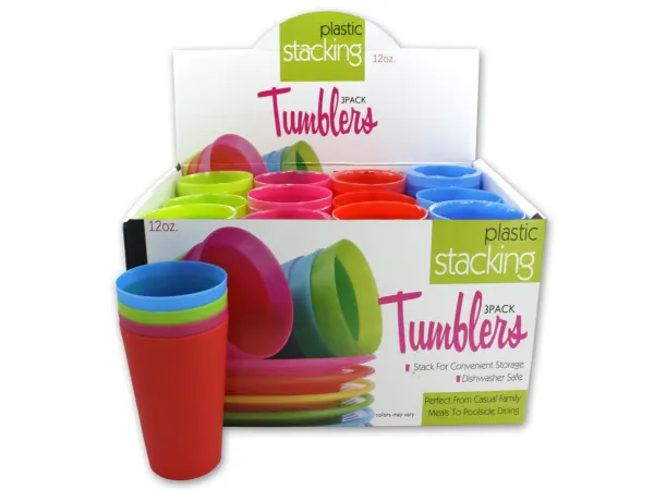 Bulk Buys HB421 — 12 oz. Plastic Stacking Tumblers Countertop Display