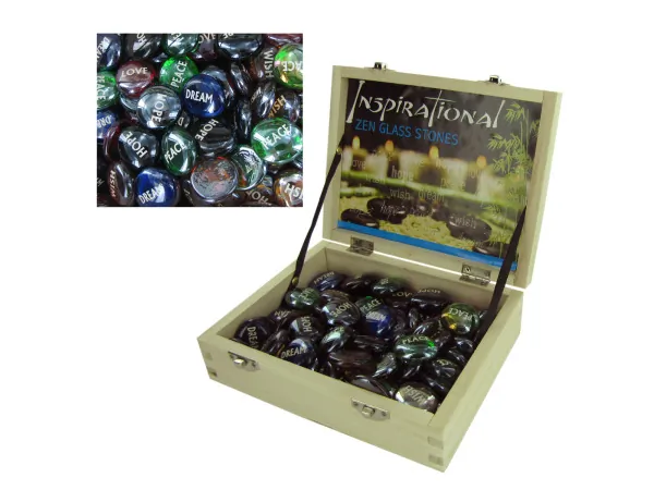Bulk Buys HB757 — Inspirational Zen Glass Stones Display with 72 Assorted Stones
